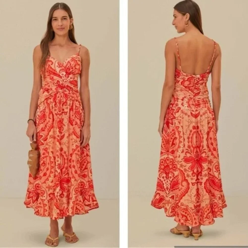 NWT Farm Rio Jaipur Red Crossed Over Maxi Floral Dress Size M